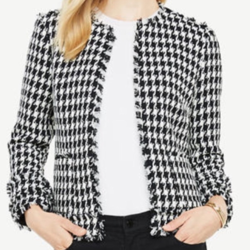 Houndstooth fringe blazer jacket - Ann Taylor